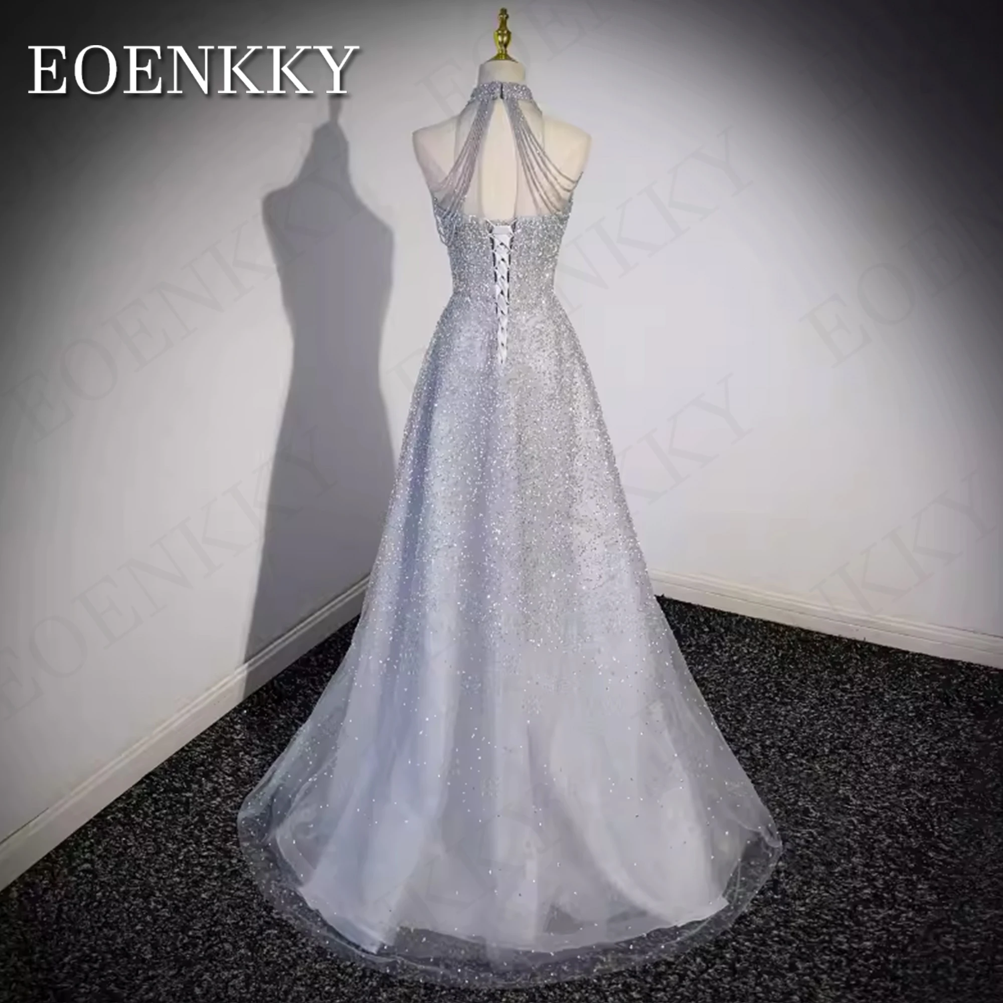 EOENKKY Sparkly Silver Prom Dresses Fairy A Line Glitter Tulle Party Dress Detachable Train Woman Customized платье на выпускной