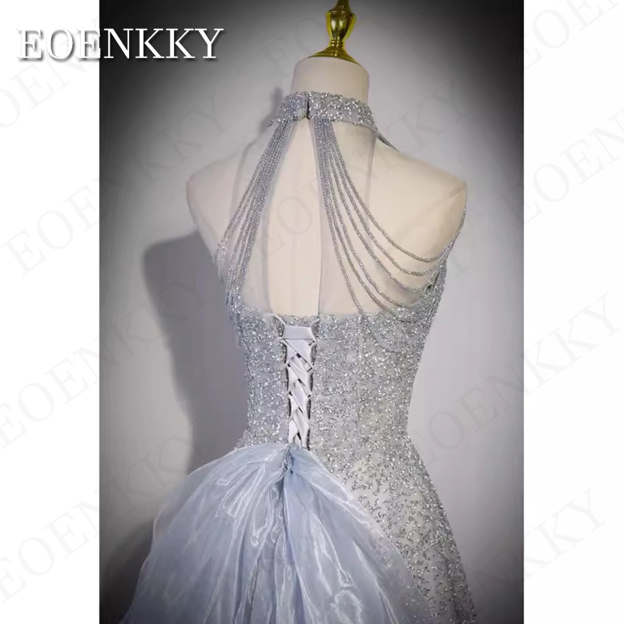 EOENKKY Sparkly Silver Prom Dresses Fairy A Line Glitter Tulle Party Dress Detachable Train Woman Customized платье на выпускной