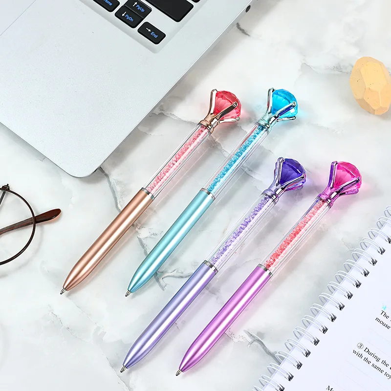 24Pcs Large Crystal Diamond Pens Christmas Gift Shiny Ballpoint Pen Black Ink Pens Suitable For School Office Supplies