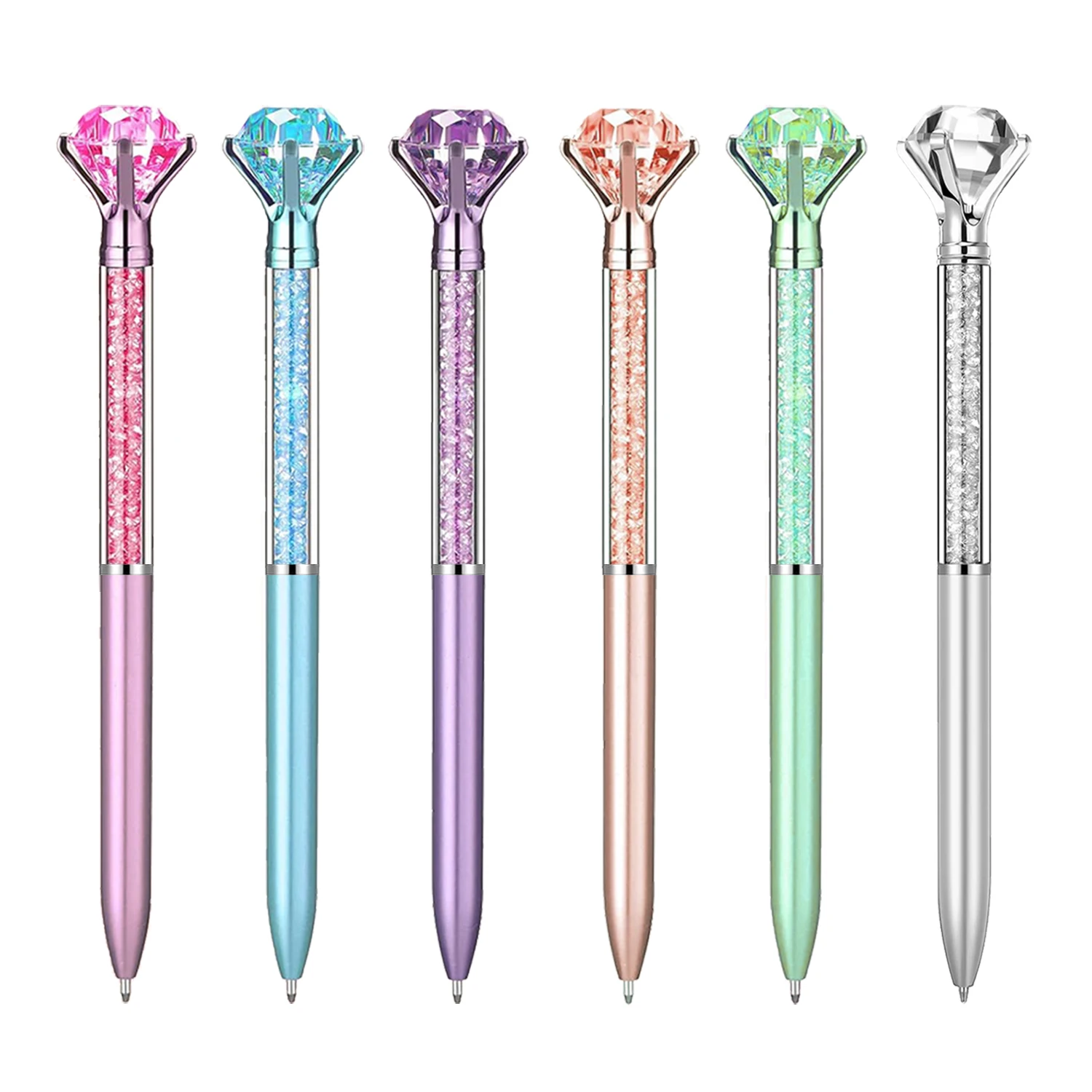 24Pcs Large Crystal Diamond Pens Christmas Gift Shiny Ballpoint Pen Black Ink Pens Suitable For School Office Supplies