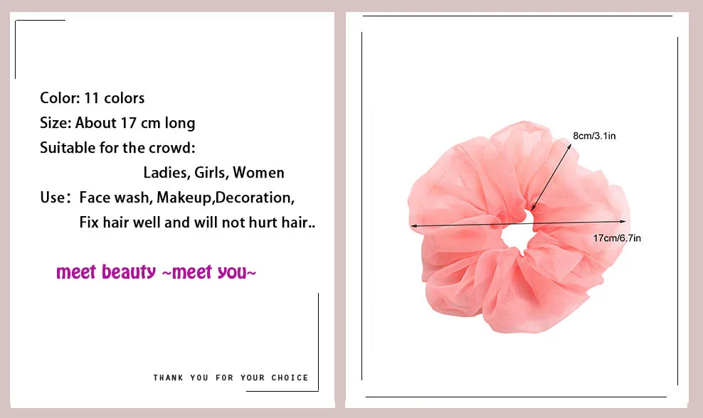 Spring summer organza hair scrunchie large fairy chiffon women Elastic Hair Band Ponytail Holder Hair Tie Girl Gum Accessories