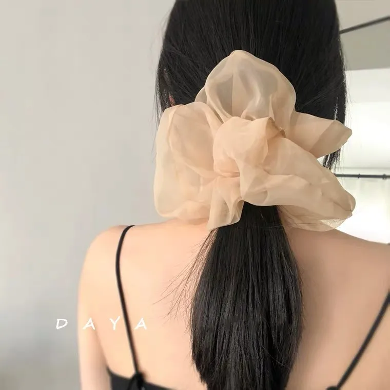 Spring summer organza hair scrunchie large fairy chiffon women Elastic Hair Band Ponytail Holder Hair Tie Girl Gum Accessories