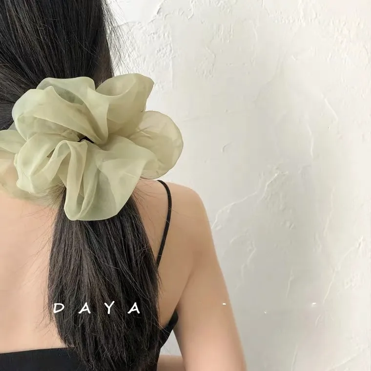 Spring summer organza hair scrunchie large fairy chiffon women Elastic Hair Band Ponytail Holder Hair Tie Girl Gum Accessories