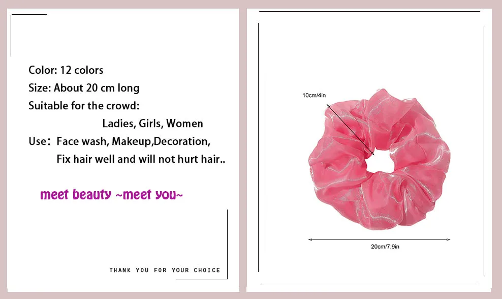 Spring summer organza hair scrunchie large fairy chiffon women Elastic Hair Band Ponytail Holder Hair Tie Girl Gum Accessories
