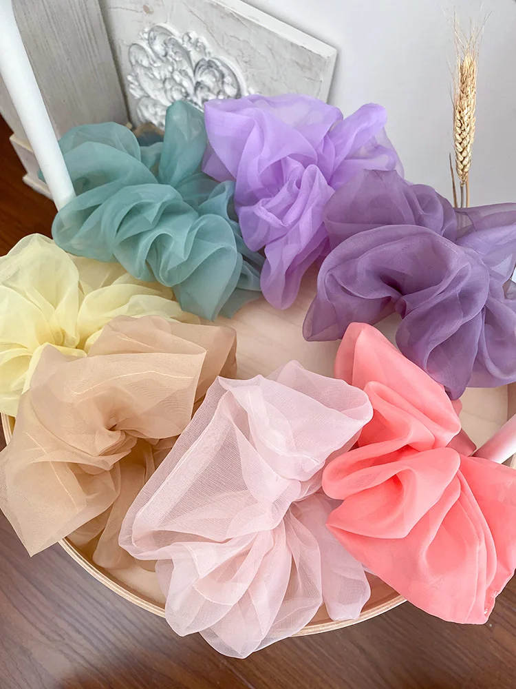 Spring summer organza hair scrunchie large fairy chiffon women Elastic Hair Band Ponytail Holder Hair Tie Girl Gum Accessories