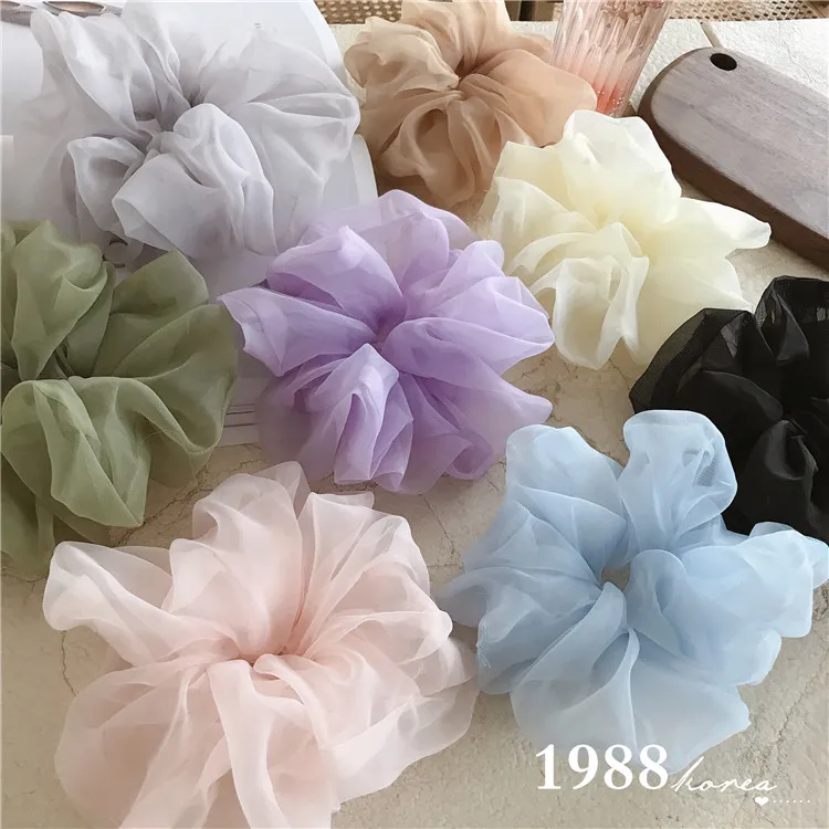 Spring summer organza hair scrunchie large fairy chiffon women Elastic Hair Band Ponytail Holder Hair Tie Girl Gum Accessories