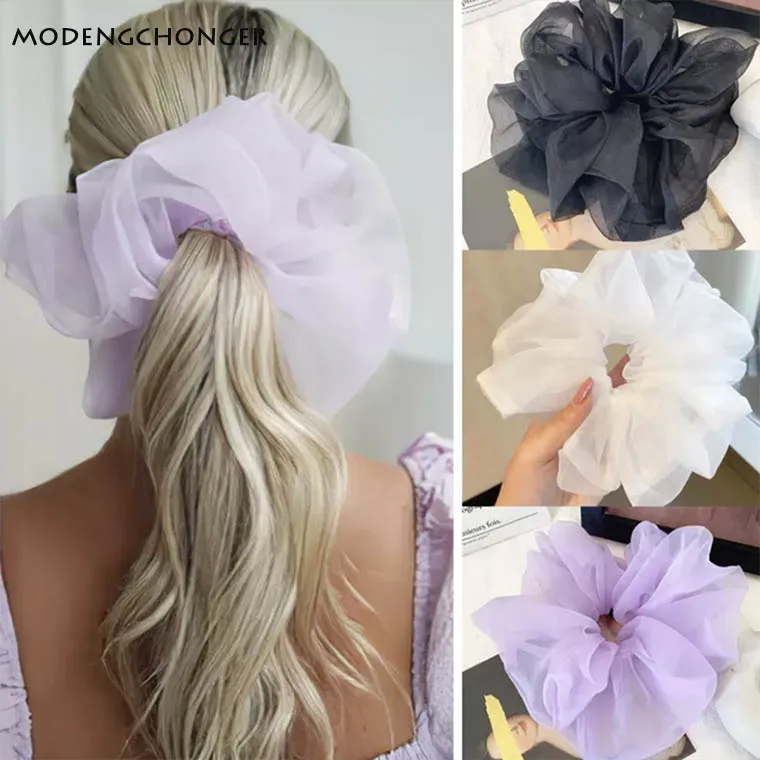Spring summer organza hair scrunchie large fairy chiffon women Elastic Hair Band Ponytail Holder Hair Tie Girl Gum Accessories