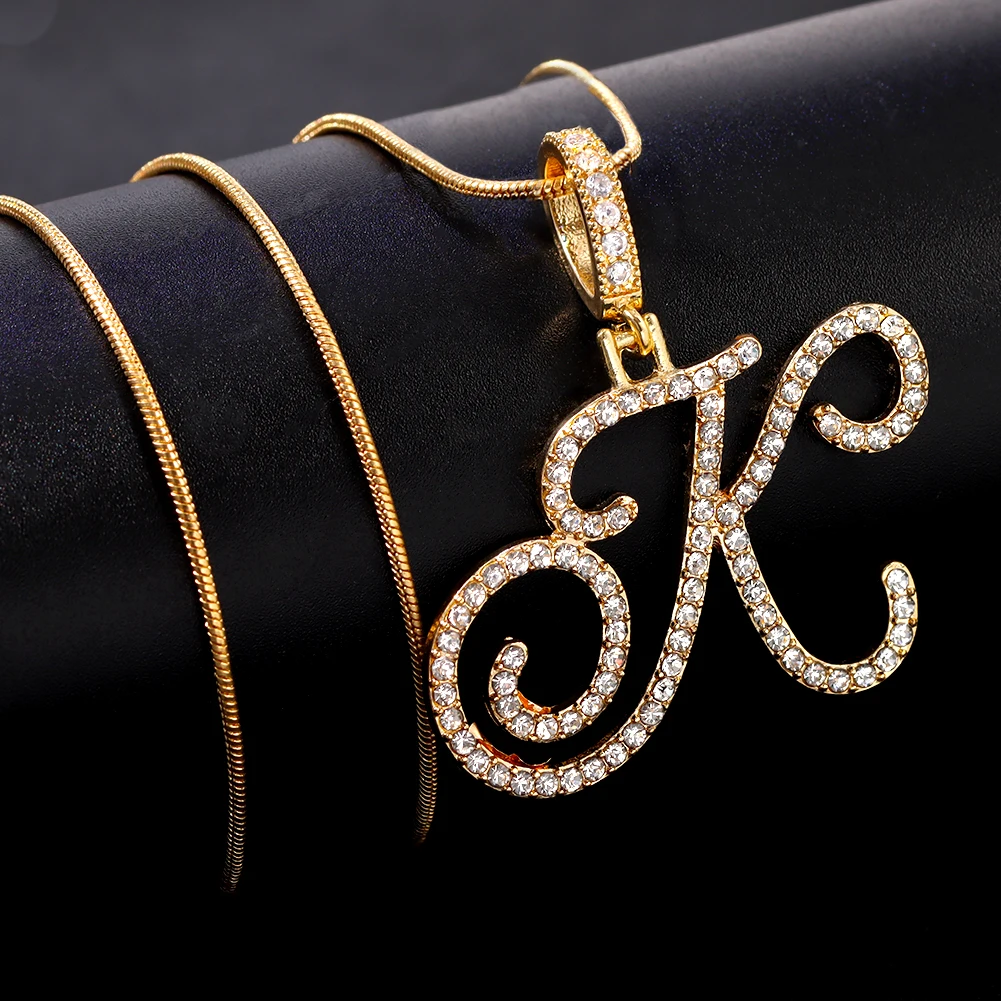 Flatfoosie New A-Z Cursive Initial Letter Name Pendant Necklace For Women Simple Rope Chain Letter Necklace Fashion Jewelry Gift