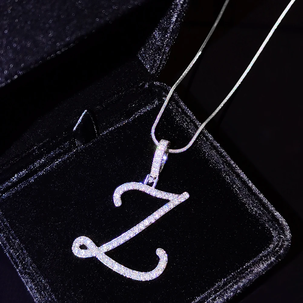 Flatfoosie New A-Z Cursive Initial Letter Name Pendant Necklace For Women Simple Rope Chain Letter Necklace Fashion Jewelry Gift