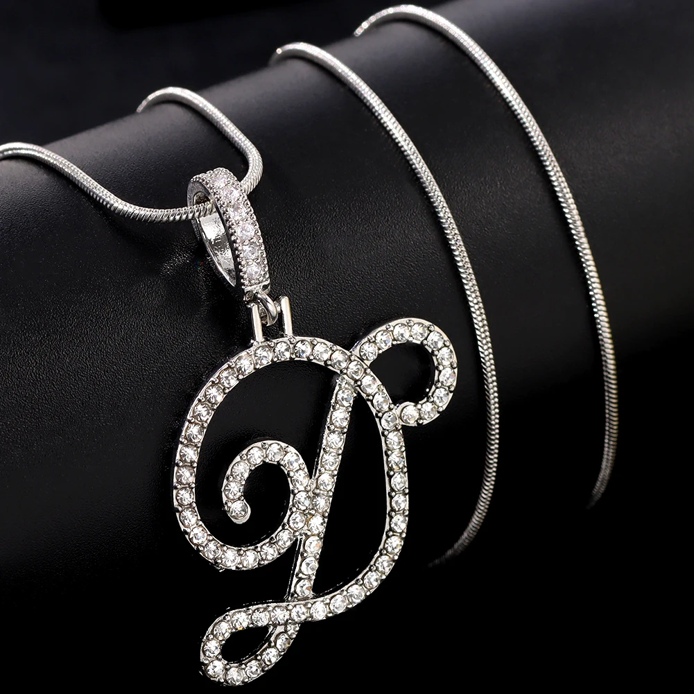 Flatfoosie New A-Z Cursive Initial Letter Name Pendant Necklace For Women Simple Rope Chain Letter Necklace Fashion Jewelry Gift