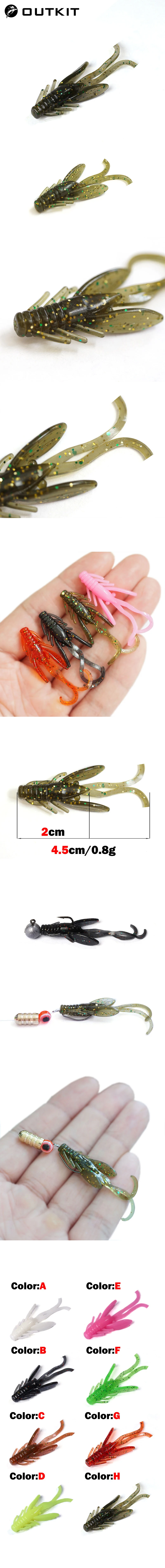 10pcs Jig Wobblers Silicone Soft Bait Worm Lobster Fishing Lures 45mm Shrimp Sinking Swivel Twintails Sea Fishing