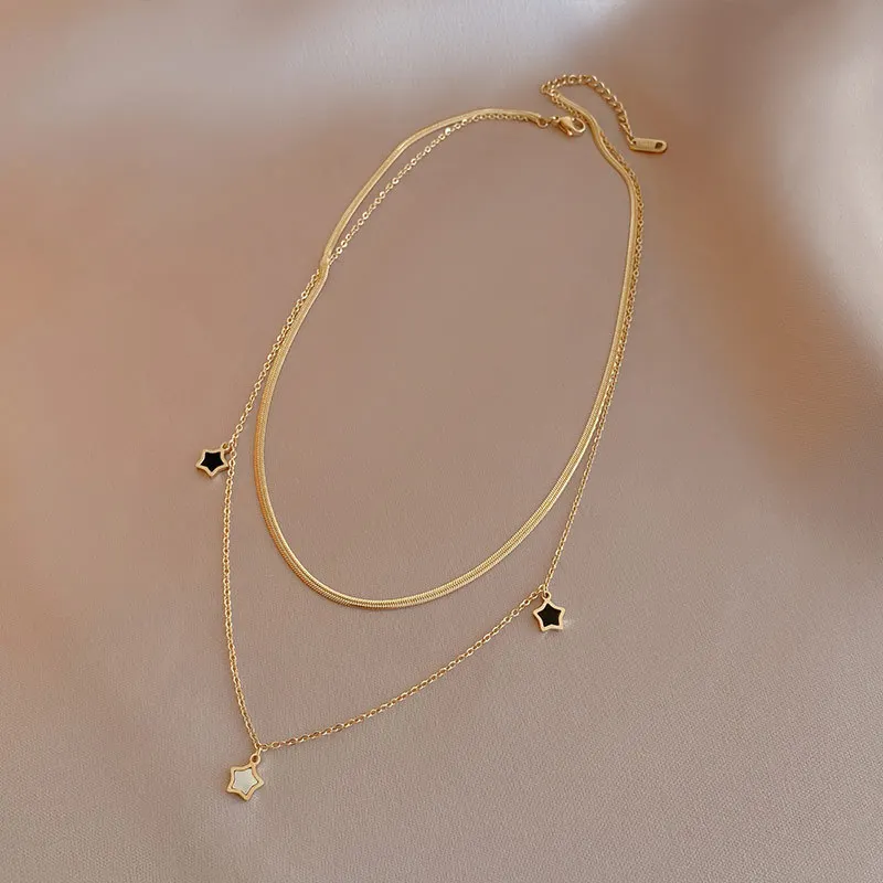 DIEYURO 316L Stainless Steel Multilayer Chain Star Charm Necklace Bracelet For Women New Trend Jewelry Set Girls Party Gifts