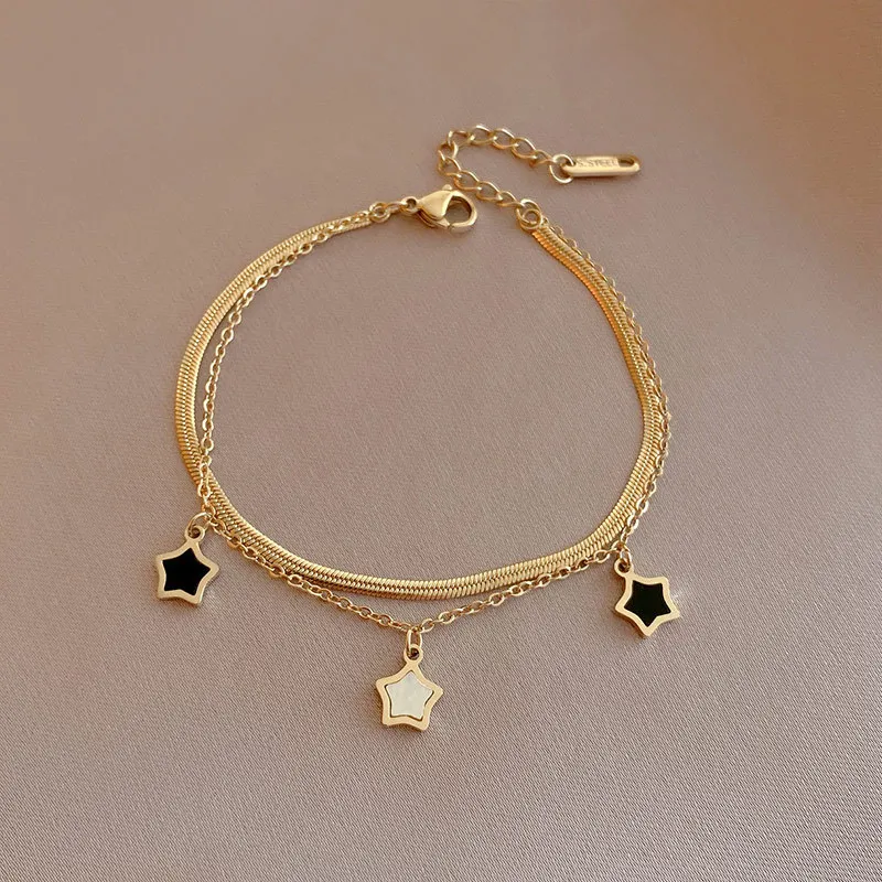 DIEYURO 316L Stainless Steel Multilayer Chain Star Charm Necklace Bracelet For Women New Trend Jewelry Set Girls Party Gifts