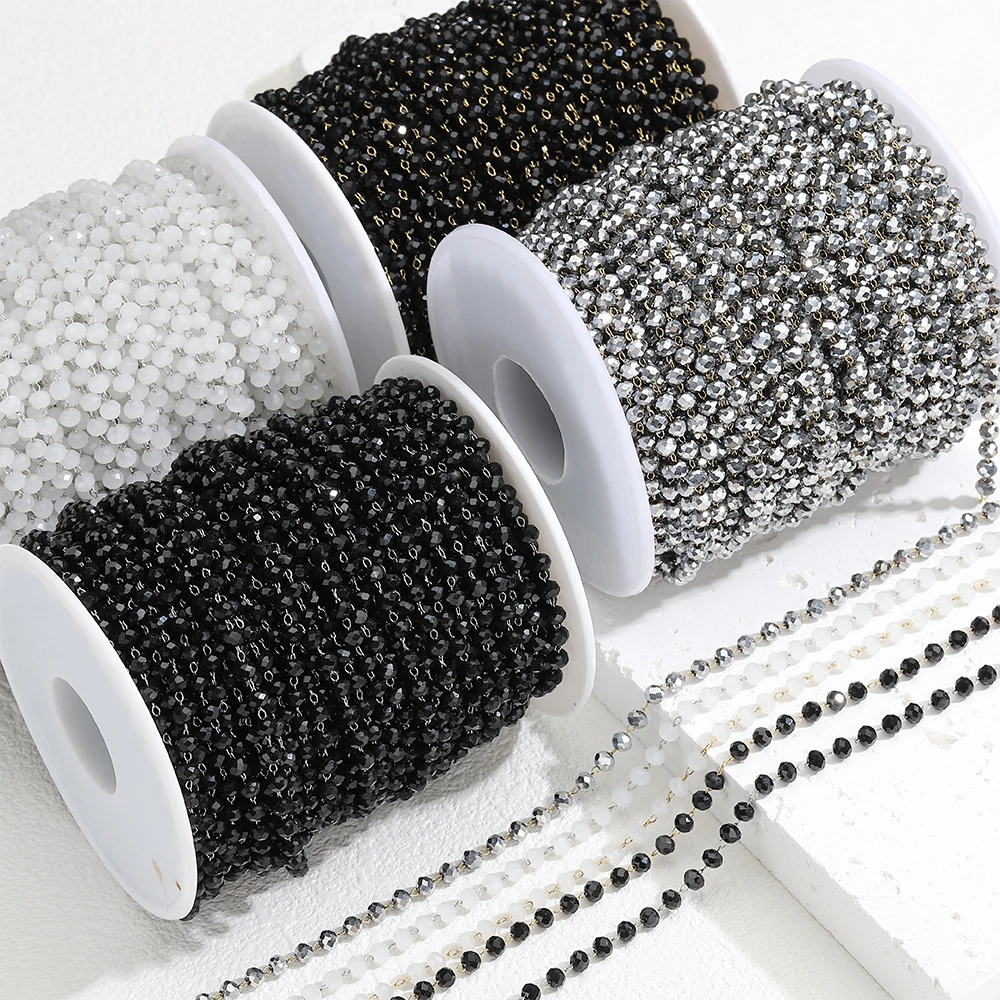 1meter Stone Stainless Steel Chain Black White Silver Color Crystal Beaded Chains for Necklace Bracelet Jewelry Making DIY