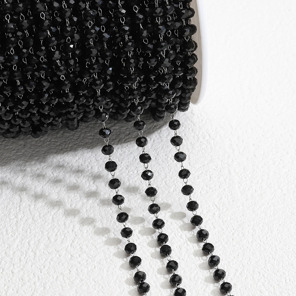 1meter Stone Stainless Steel Chain Black White Silver Color Crystal Beaded Chains for Necklace Bracelet Jewelry Making DIY