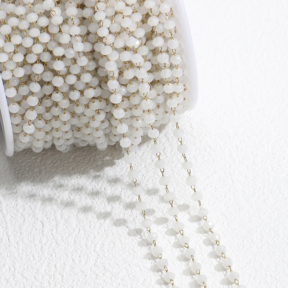 1meter Stone Stainless Steel Chain Black White Silver Color Crystal Beaded Chains for Necklace Bracelet Jewelry Making DIY