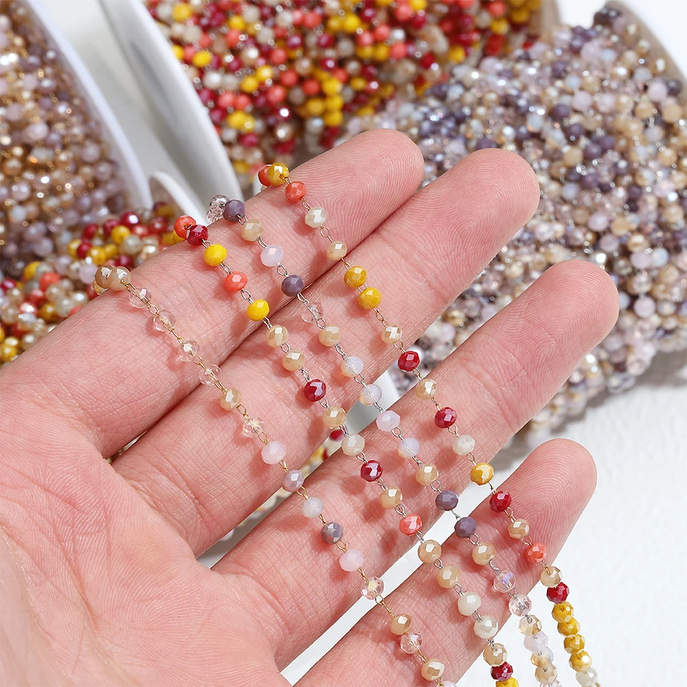 1meter Stone Stainless Steel Chain Black White Silver Color Crystal Beaded Chains for Necklace Bracelet Jewelry Making DIY