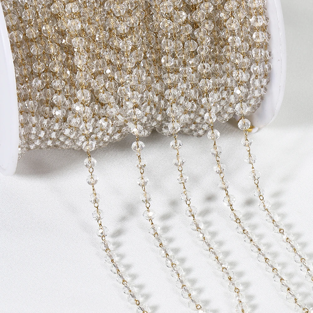 1meter Stone Stainless Steel Chain Black White Silver Color Crystal Beaded Chains for Necklace Bracelet Jewelry Making DIY