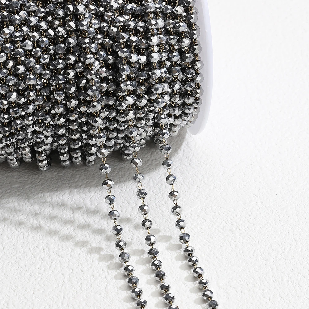 1meter Stone Stainless Steel Chain Black White Silver Color Crystal Beaded Chains for Necklace Bracelet Jewelry Making DIY