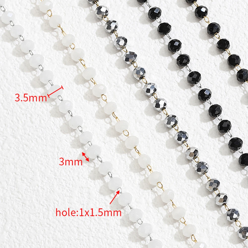 1meter Stone Stainless Steel Chain Black White Silver Color Crystal Beaded Chains for Necklace Bracelet Jewelry Making DIY