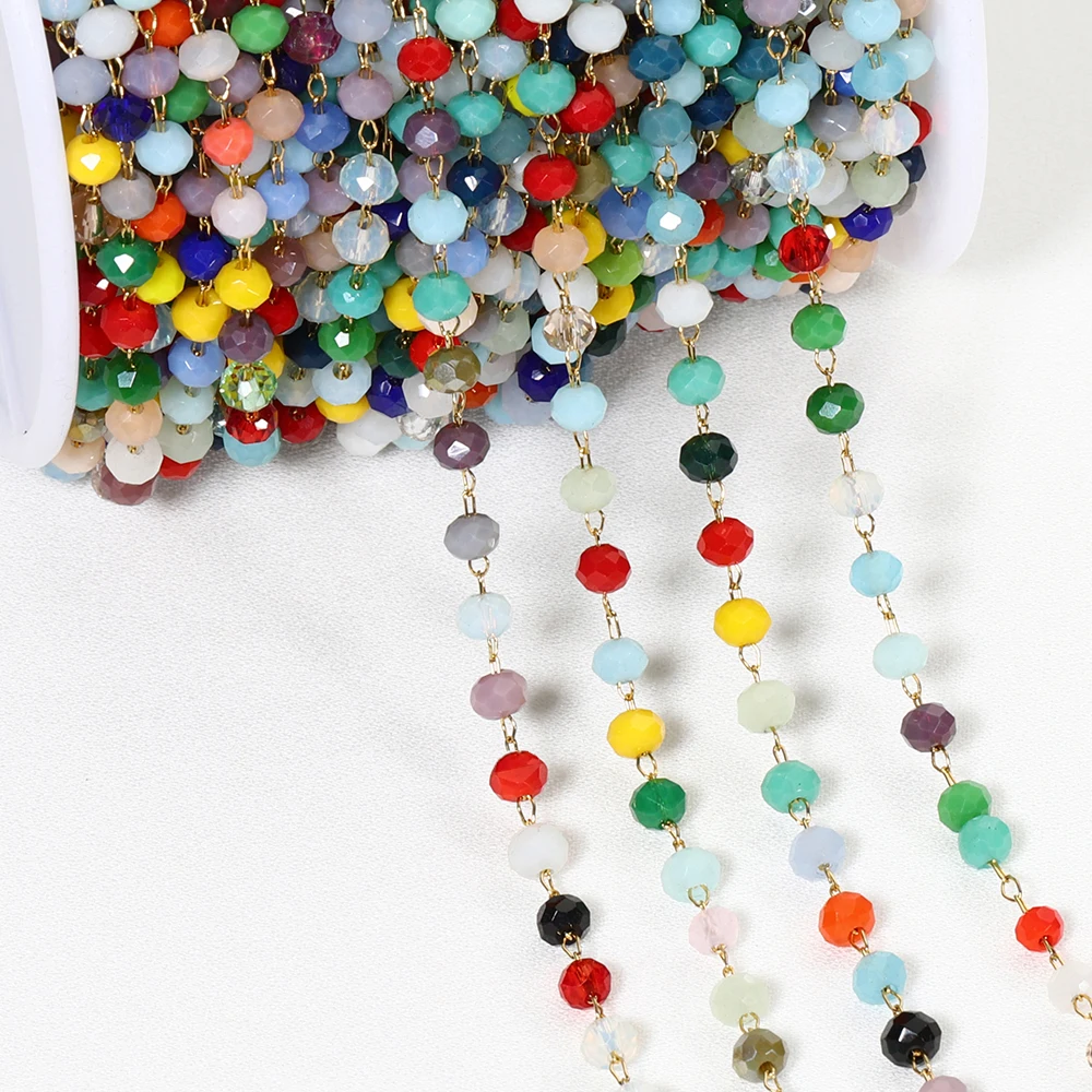 1meter Stone Stainless Steel Chain Black White Silver Color Crystal Beaded Chains for Necklace Bracelet Jewelry Making DIY