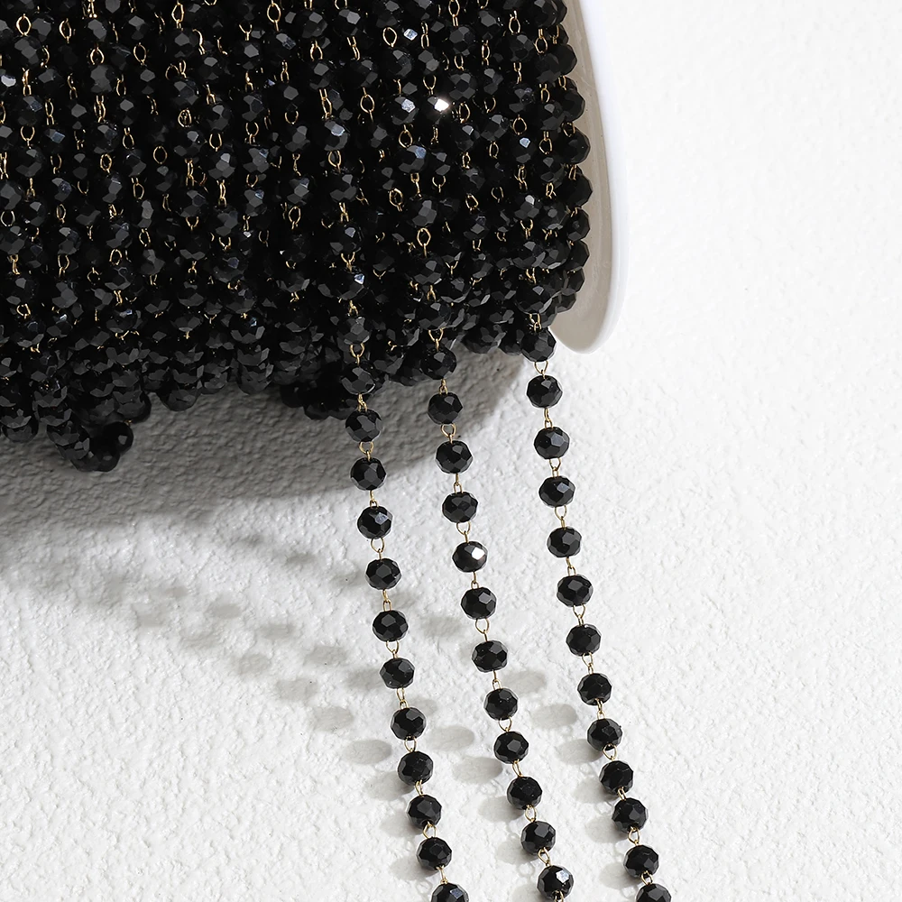 1meter Stone Stainless Steel Chain Black White Silver Color Crystal Beaded Chains for Necklace Bracelet Jewelry Making DIY