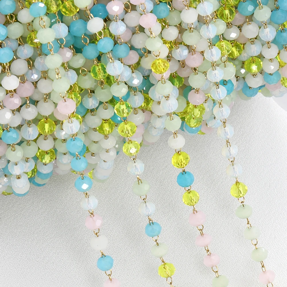 1meter Stone Stainless Steel Chain Black White Silver Color Crystal Beaded Chains for Necklace Bracelet Jewelry Making DIY
