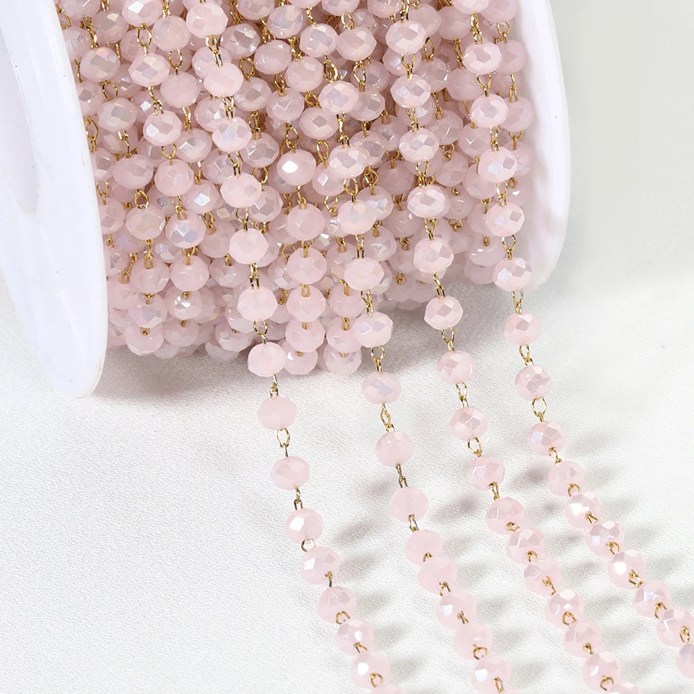 1meter Stone Stainless Steel Chain Black White Silver Color Crystal Beaded Chains for Necklace Bracelet Jewelry Making DIY