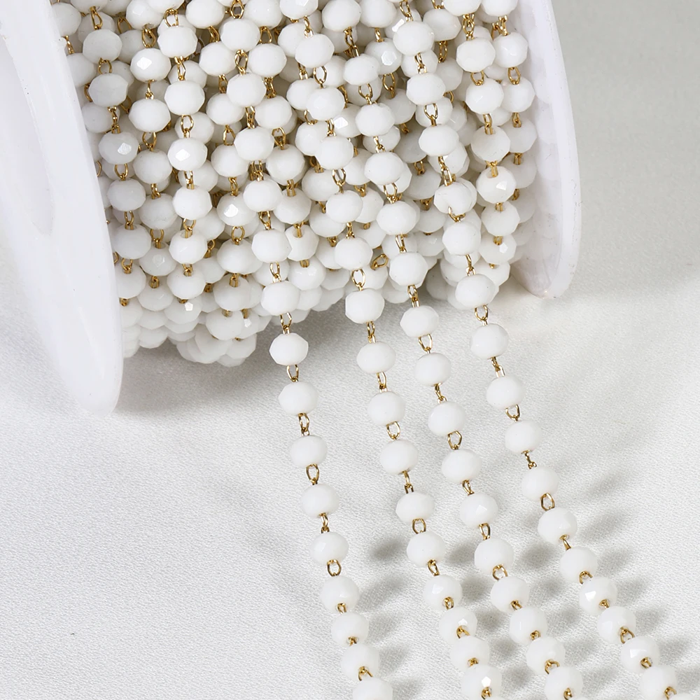 1meter Stone Stainless Steel Chain Black White Silver Color Crystal Beaded Chains for Necklace Bracelet Jewelry Making DIY