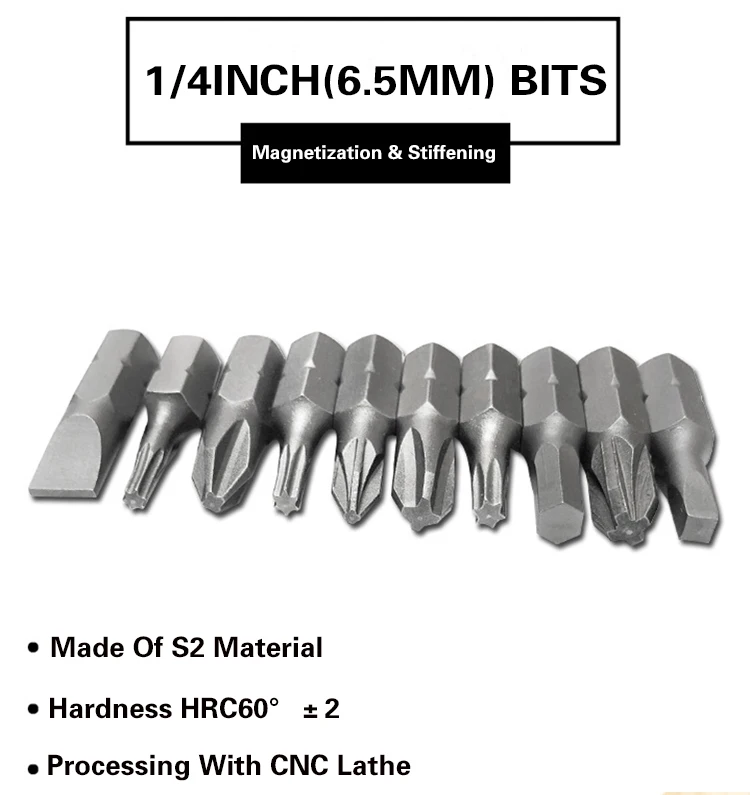 1 Inch T6 T7 T8 T9 T10 T15 Torx Screwdriver Bit Set S2 Steel 1/4 Inch 6.35mm Hex Shank Electric Screwdriver Bits For Power Tools