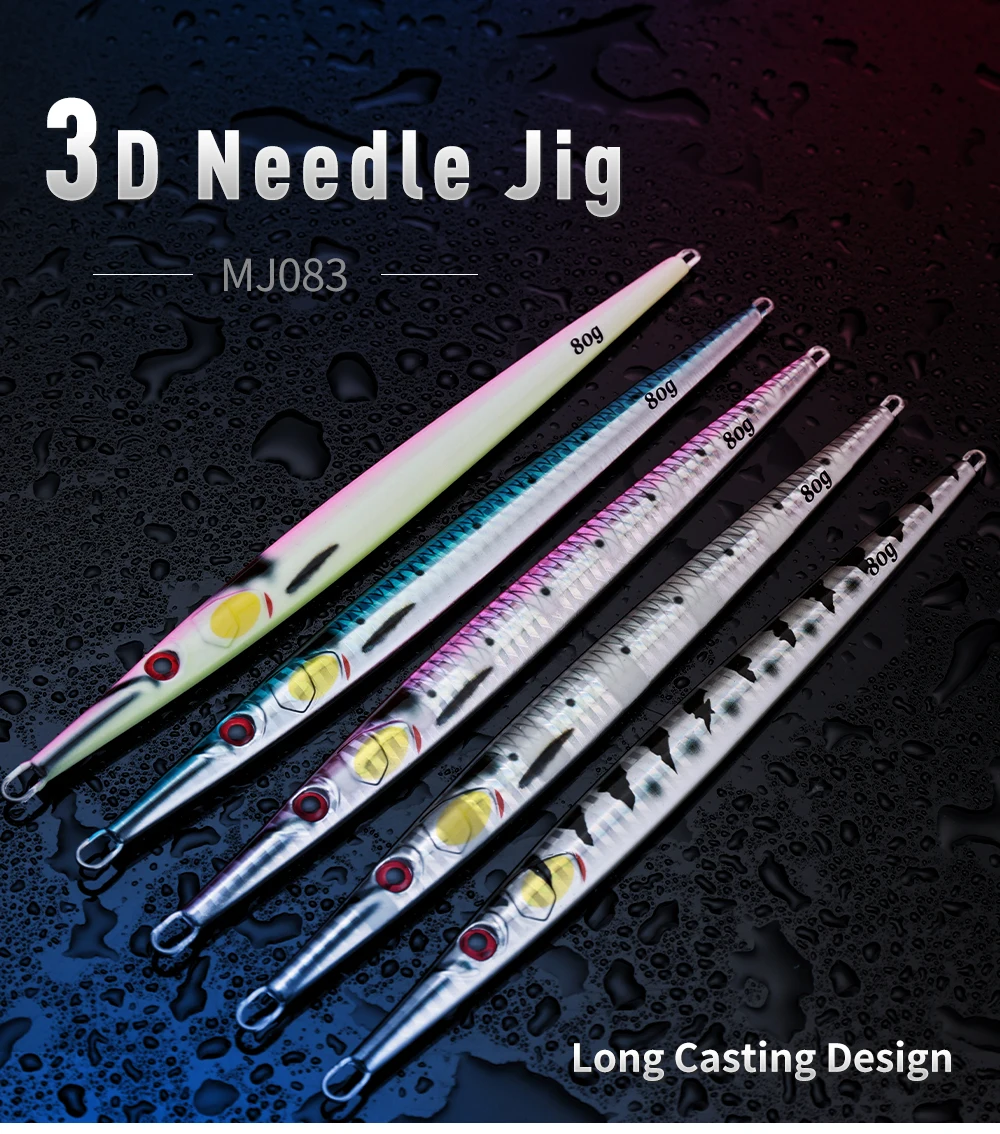 JIGGINGPRO 40g 60g 80g 100g 150g 3D Print Needle Jig Speed Jigs Saltwater Jigging Lure