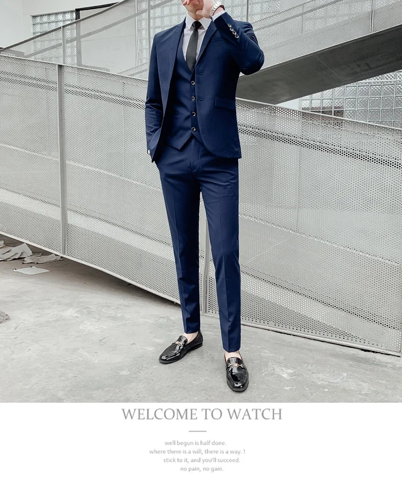 Suit Upgrade the New Fabric Men's Business Gentleman Fashion Slim Work Solid Color Plus Size Fair Dress Wedding Best Man Suit