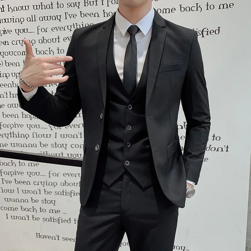 Suit Upgrade the New Fabric Men's Business Gentleman Fashion Slim Work Solid Color Plus Size Fair Dress Wedding Best Man Suit