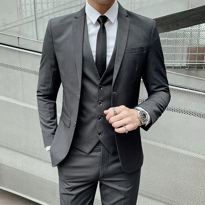 Suit Upgrade the New Fabric Men's Business Gentleman Fashion Slim Work Solid Color Plus Size Fair Dress Wedding Best Man Suit
