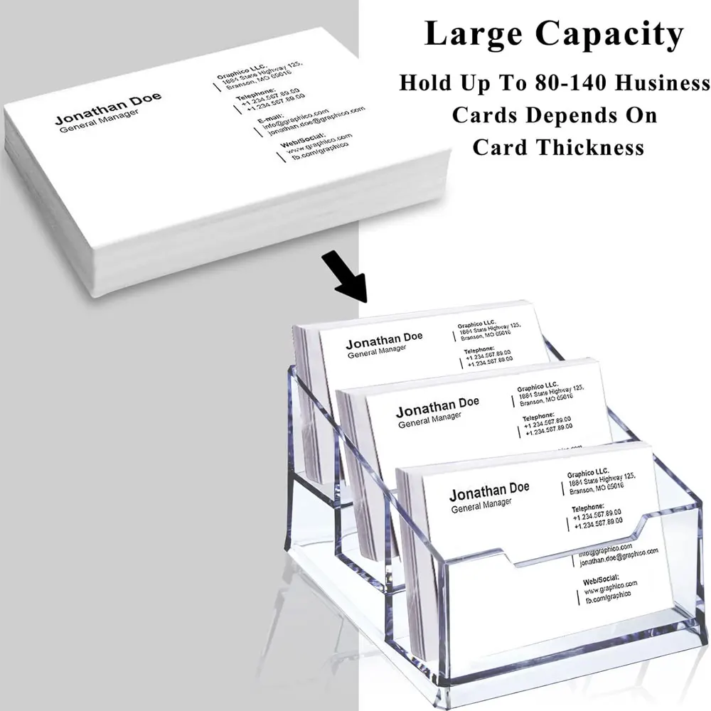 Acrylic Business Card Holder & Transparent Card Storage Rack, 3-Layer Plastic Desktop Business Card Holder