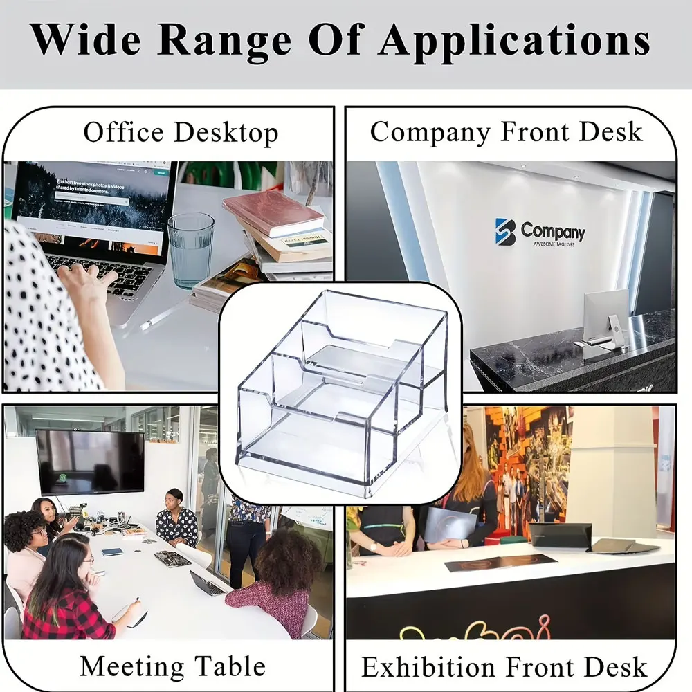 Acrylic Business Card Holder & Transparent Card Storage Rack, 3-Layer Plastic Desktop Business Card Holder