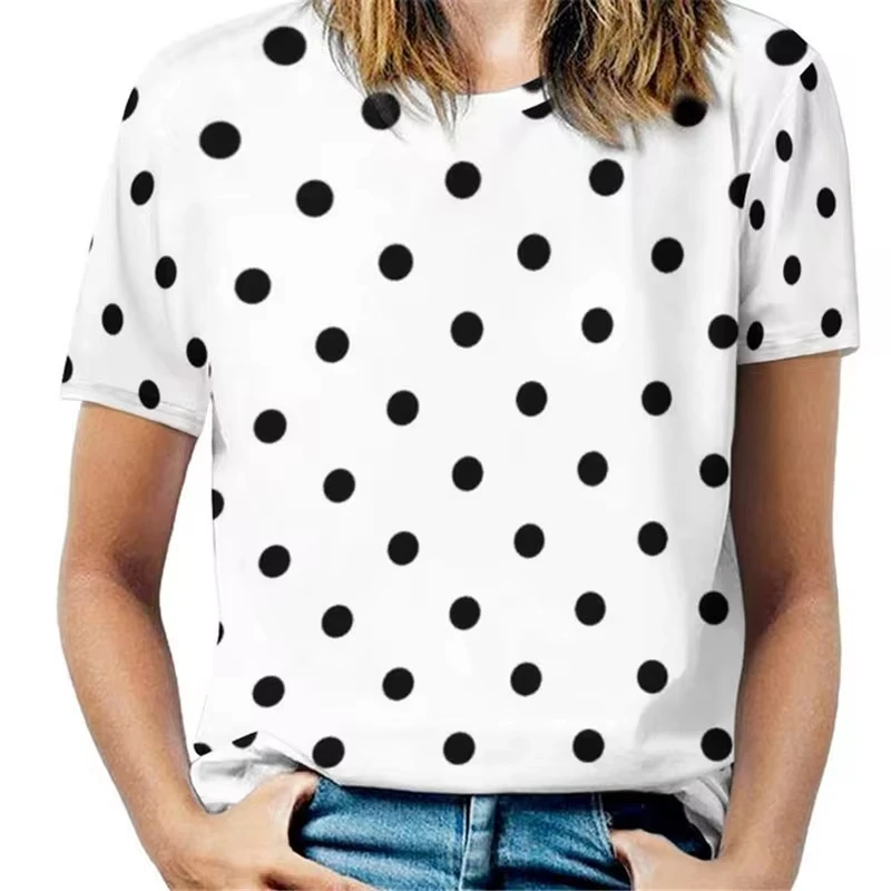 Women Vintage 3D Dot Print O-Neck Short Sleeve T-Shirts Female Retro Fashion Wave Point Street Tshirt Lady Casual Y2k Tops Tees