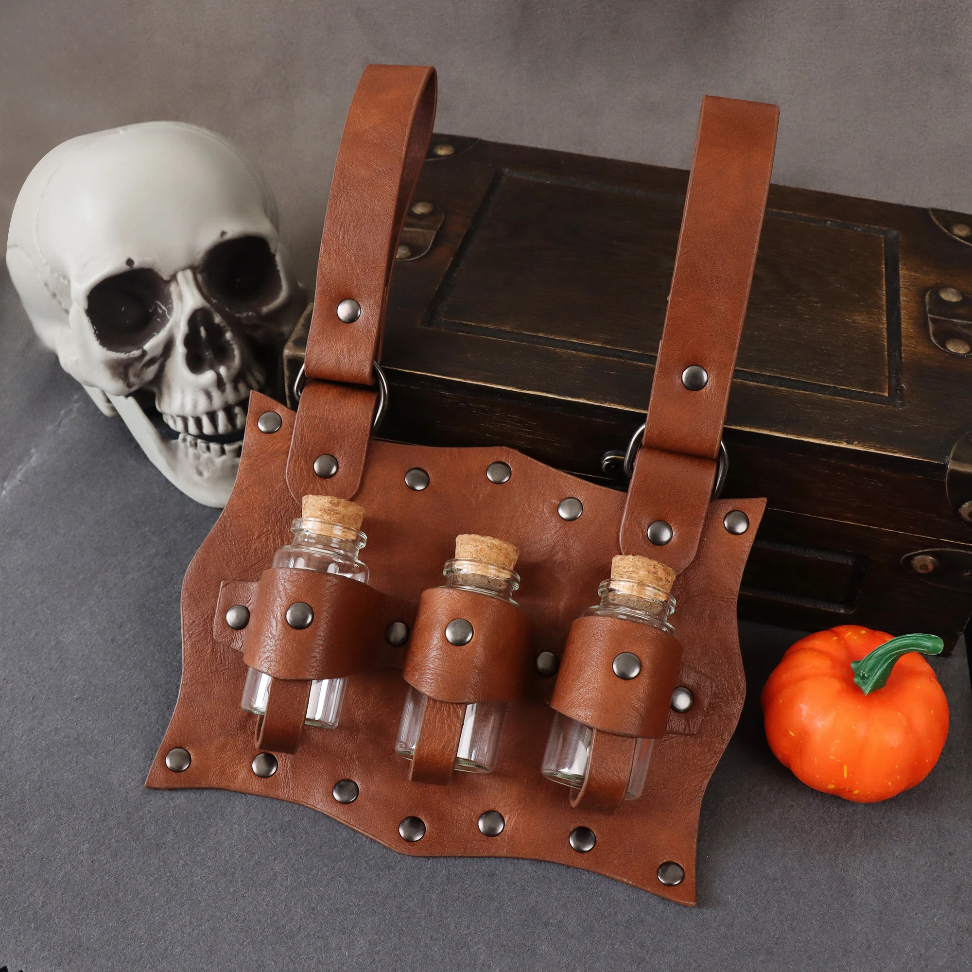 Medieval Alchemy Vial PU Holder Belt Hanging Potion Magic Costume Cosplay Props Medieval Belt Vial Pouch Alchemy Healer Kit Bags