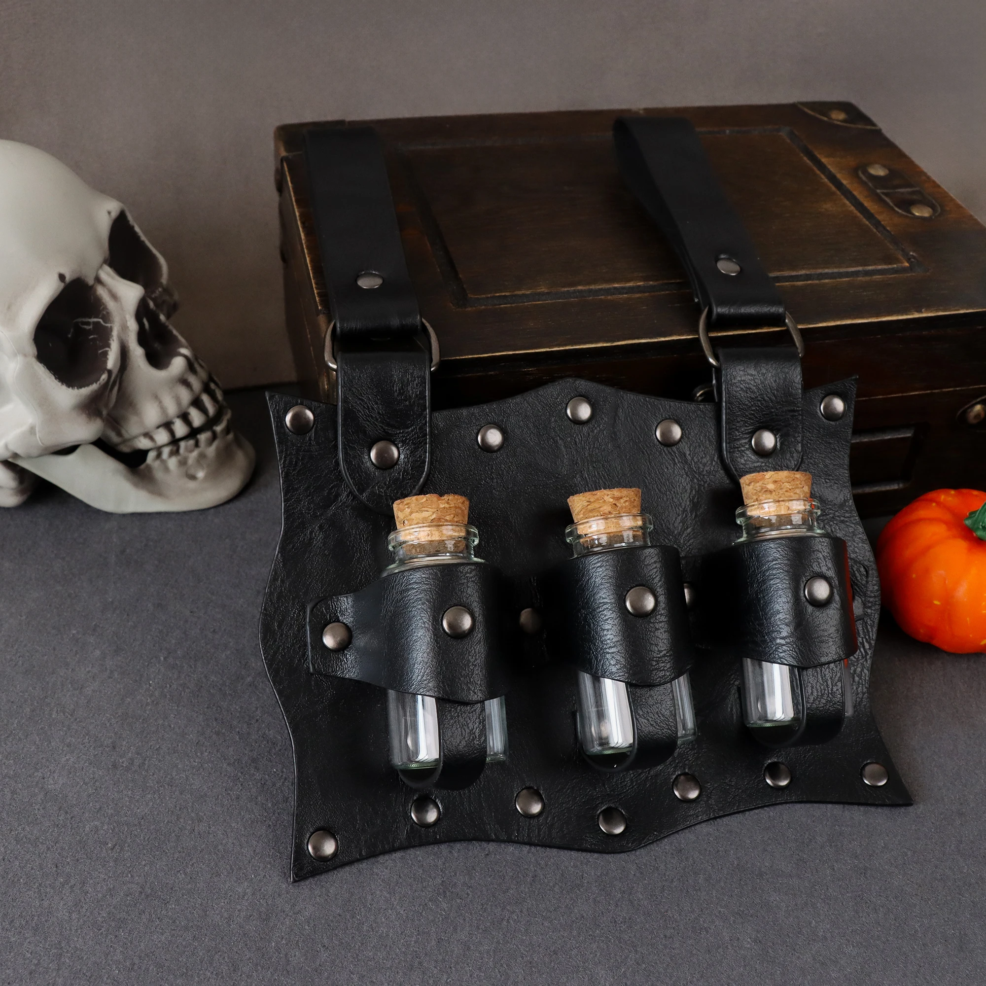 Medieval Alchemy Vial PU Holder Belt Hanging Potion Magic Costume Cosplay Props Medieval Belt Vial Pouch Alchemy Healer Kit Bags