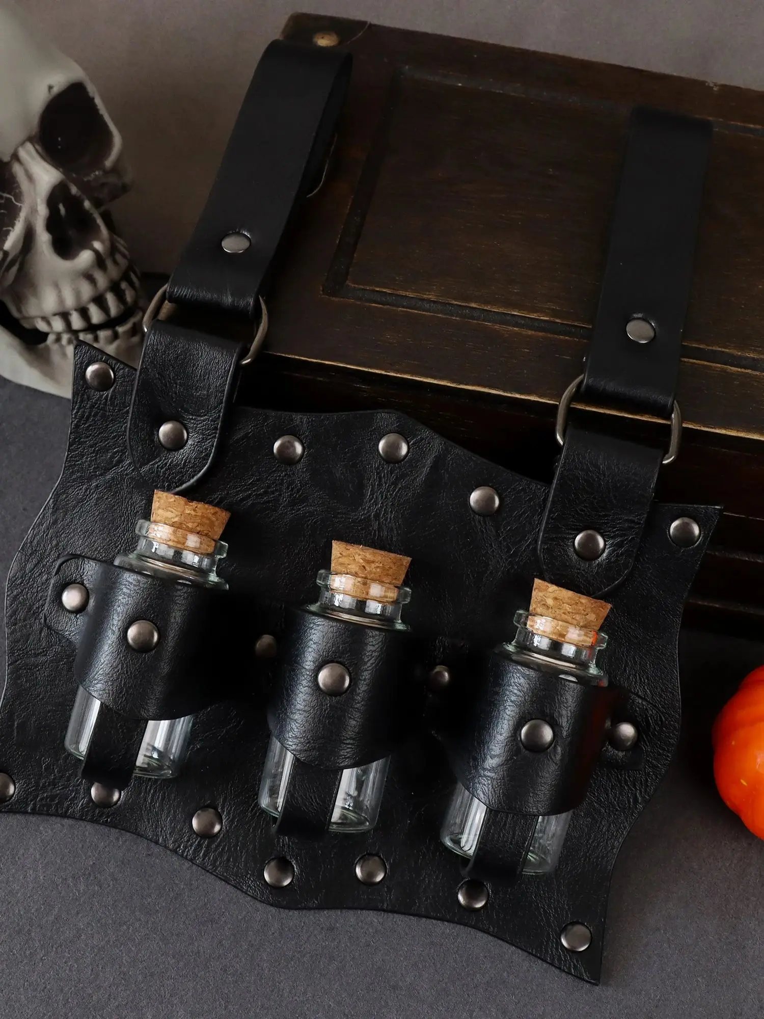 Medieval Alchemy Vial PU Holder Belt Hanging Potion Magic Costume Cosplay Props Medieval Belt Vial Pouch Alchemy Healer Kit Bags