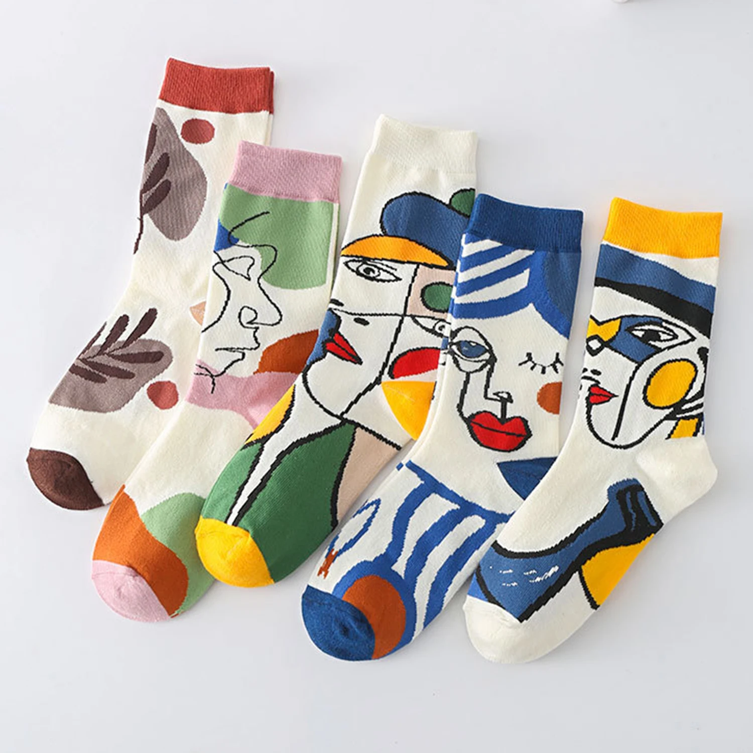 5 Pairs/Set Funny Socks Women Cute Middle Tube Socks Aesthetic Fun Socks Kawaii Cartoon Spring Summer Crew Socks