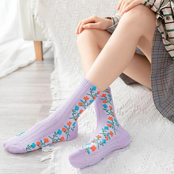 5 Pairs/Set Funny Socks Women Cute Middle Tube Socks Aesthetic Fun Socks Kawaii Cartoon Spring Summer Crew Socks