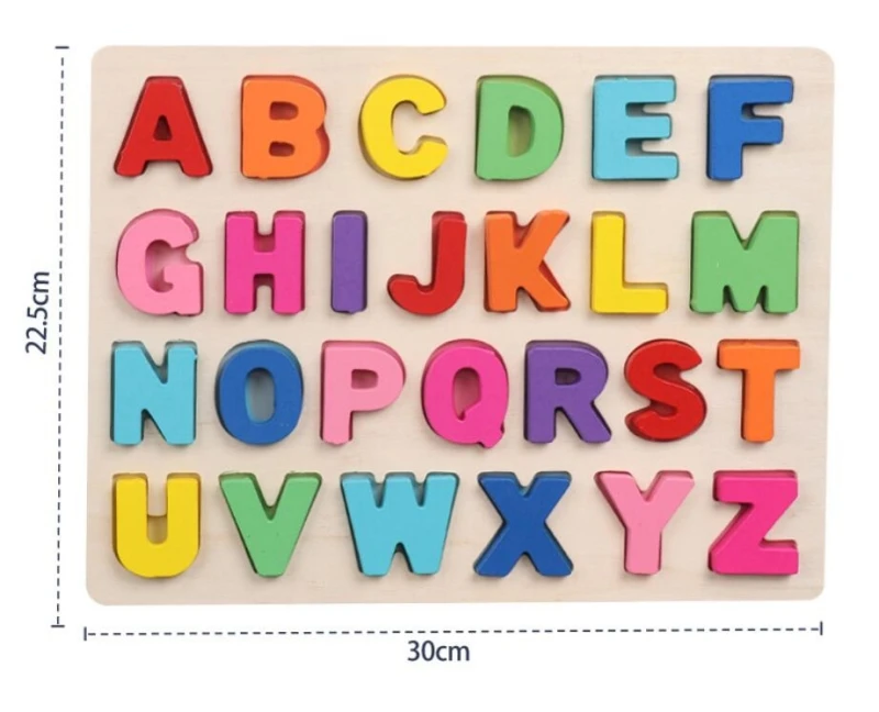 Toddlers Wooden Puzzle Montessori Baby Toys ABC Alphabet Number Shape Matching Board Game Preschool Educational Toy for Kids 2-4