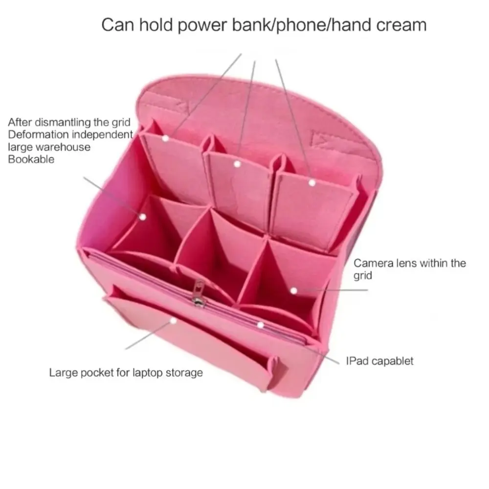 Makeup Organizer Felt Insert Bag for Interior Travel Bag Portable Bag Cosmetic Bags Fit Various Women Backpack Bags