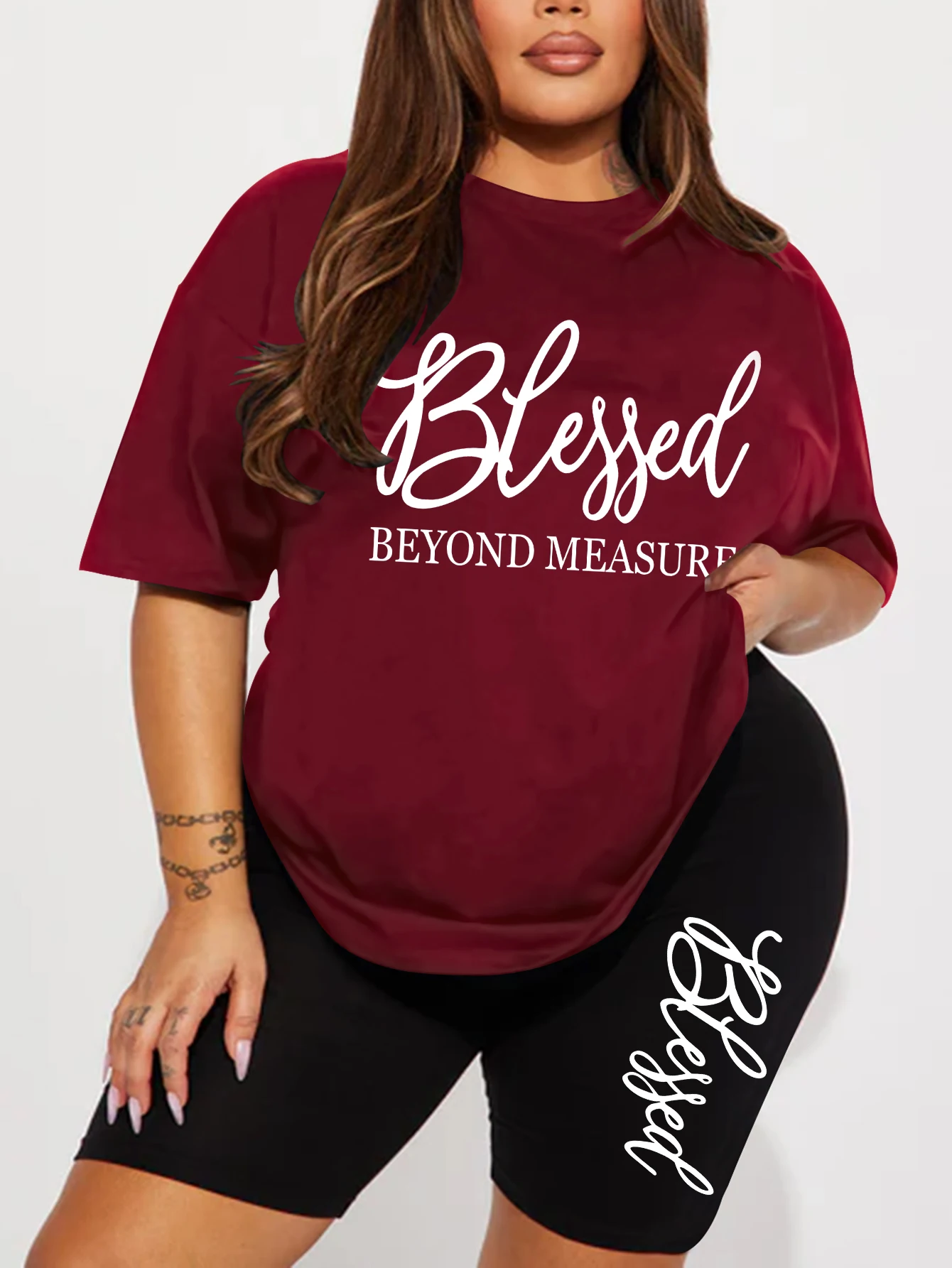 Plus Size Sets for Women Summer 2 Pieces Blessed Printed Offers and Liquidation Everything Cheap Elegant Women's Sets Short Sets