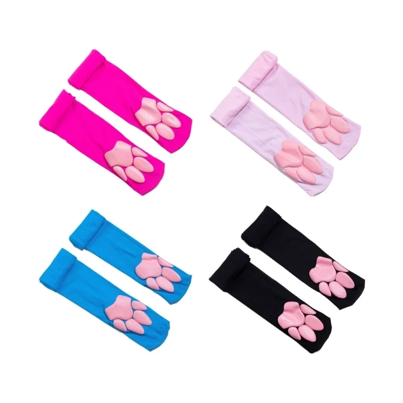 2Pcs/Pair 3D Paw Pad Stockings Over The Knee Solid Color Thigh High Socks for Women Kids Girls
