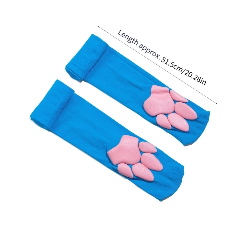 2Pcs/Pair 3D Paw Pad Stockings Over The Knee Solid Color Thigh High Socks for Women Kids Girls