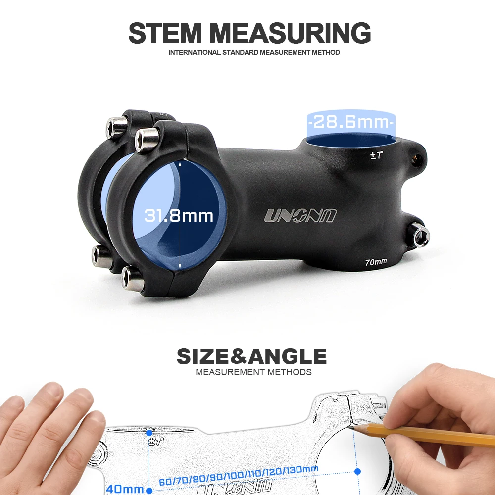 UNO Ultralight Bike Stem 7 17 Degree MTB Mountain Road Bicycle Stem 31.8mm 60/70/80/90/100/110/120/130mm Bicycle Kalloy Parts