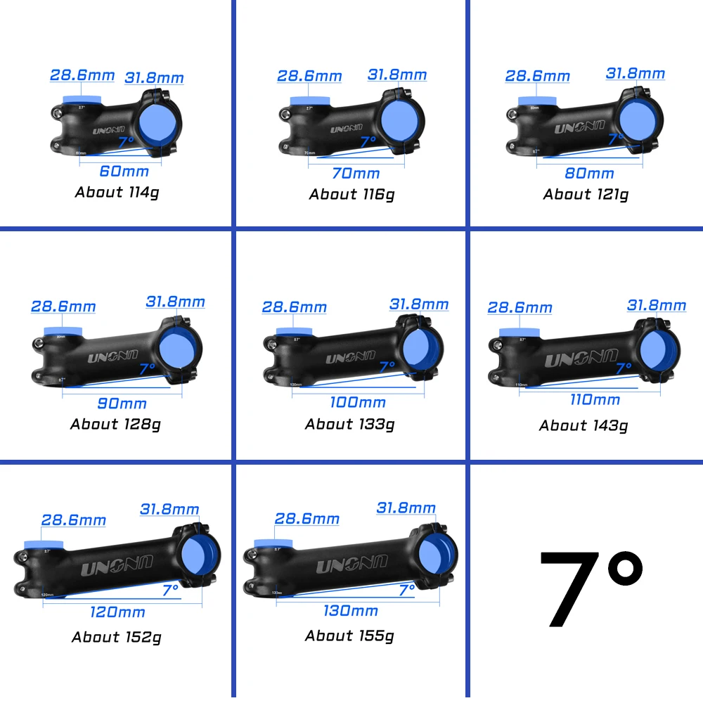 UNO Ultralight Bike Stem 7 17 Degree MTB Mountain Road Bicycle Stem 31.8mm 60/70/80/90/100/110/120/130mm Bicycle Kalloy Parts