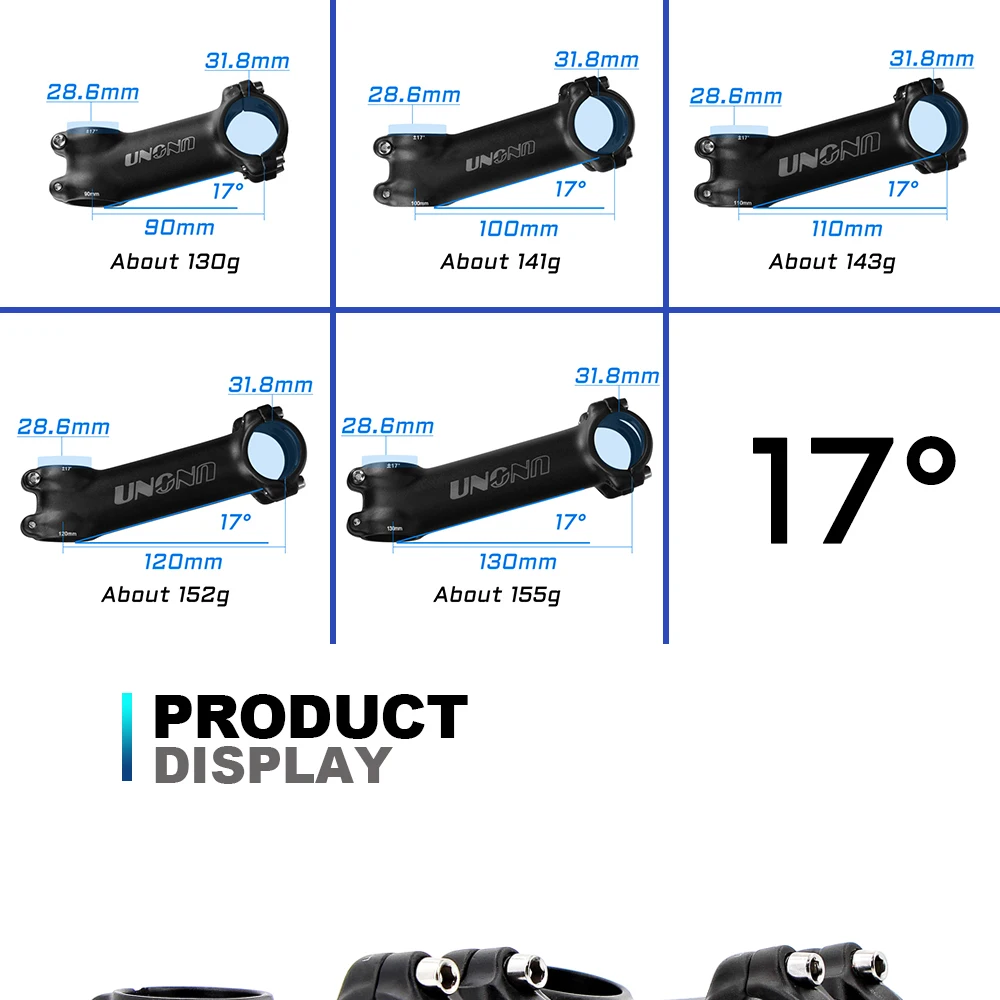 UNO Ultralight Bike Stem 7 17 Degree MTB Mountain Road Bicycle Stem 31.8mm 60/70/80/90/100/110/120/130mm Bicycle Kalloy Parts